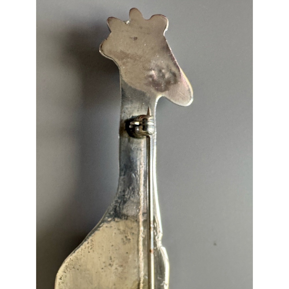 Navajo Huge Sterling Silver Giraffe Brooch Turquoise & Coral 16.4g - Picture 4 of 10